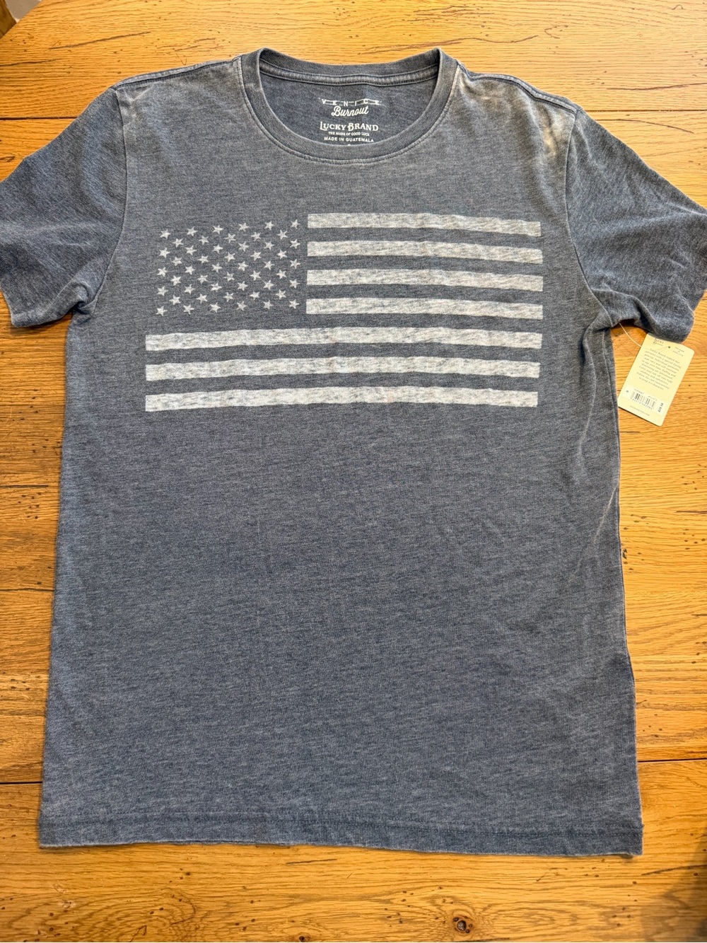NWT Lucky Brand Men's Slate Gray American Flag Tee